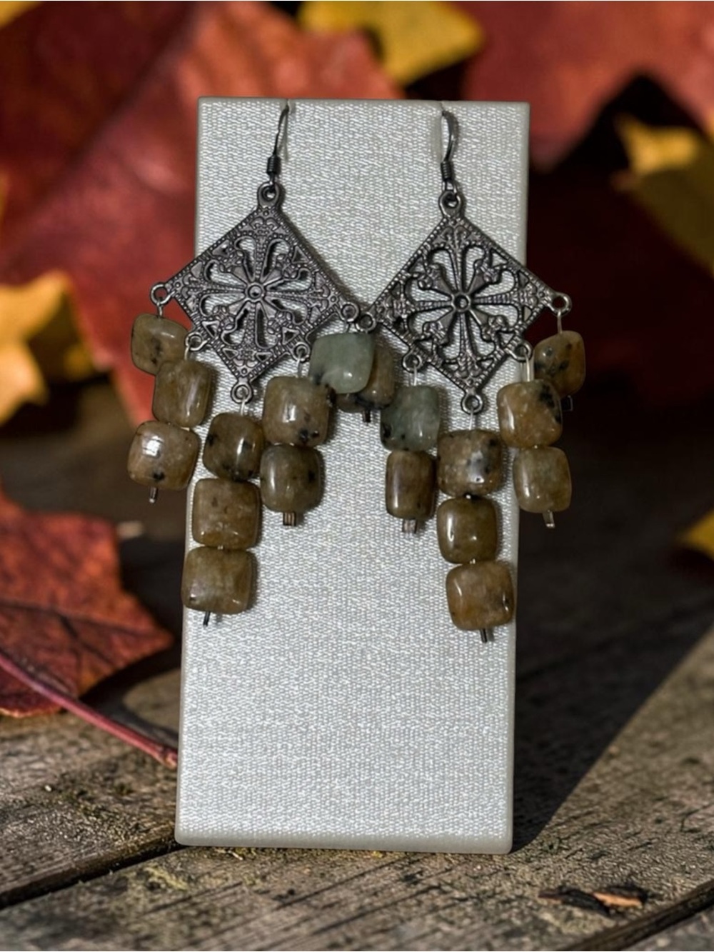 Natural Dendrite Agate Silver Dangle Earrings